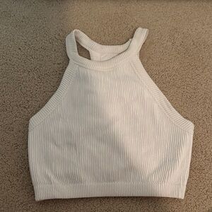 Aerie White High Neck Ribbed Halter Bra Top